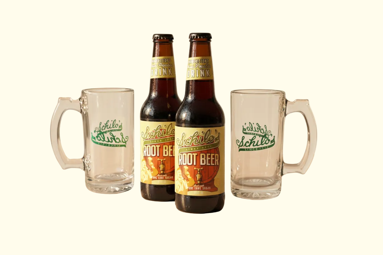 Schilo's root beer and stein bundle mockup